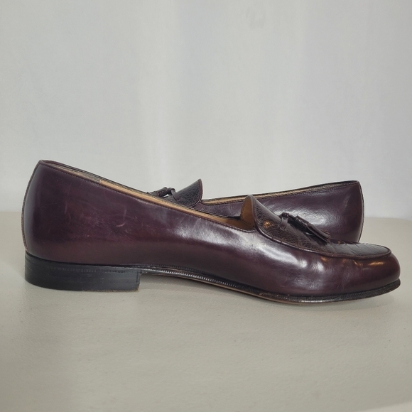 Salvatore Ferragamo Men's Burgandy Croc Embossed Tassel Loafers - Size 9 D - Picture 4 of 13